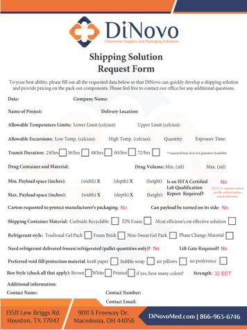 DiNovo Shipping Solution Request Form